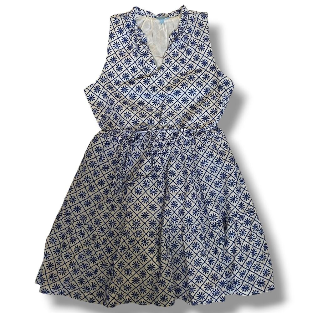Draper James‎ RSVP Blue White Cotton Tie Waist Dress XL Coastal